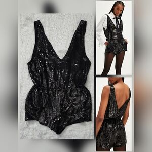 Free People High Shine Sequin One-Piece Black